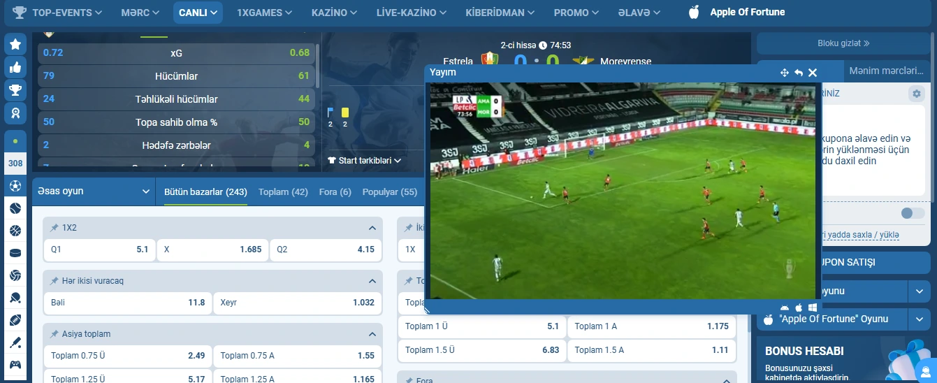 1xbet matç izlə